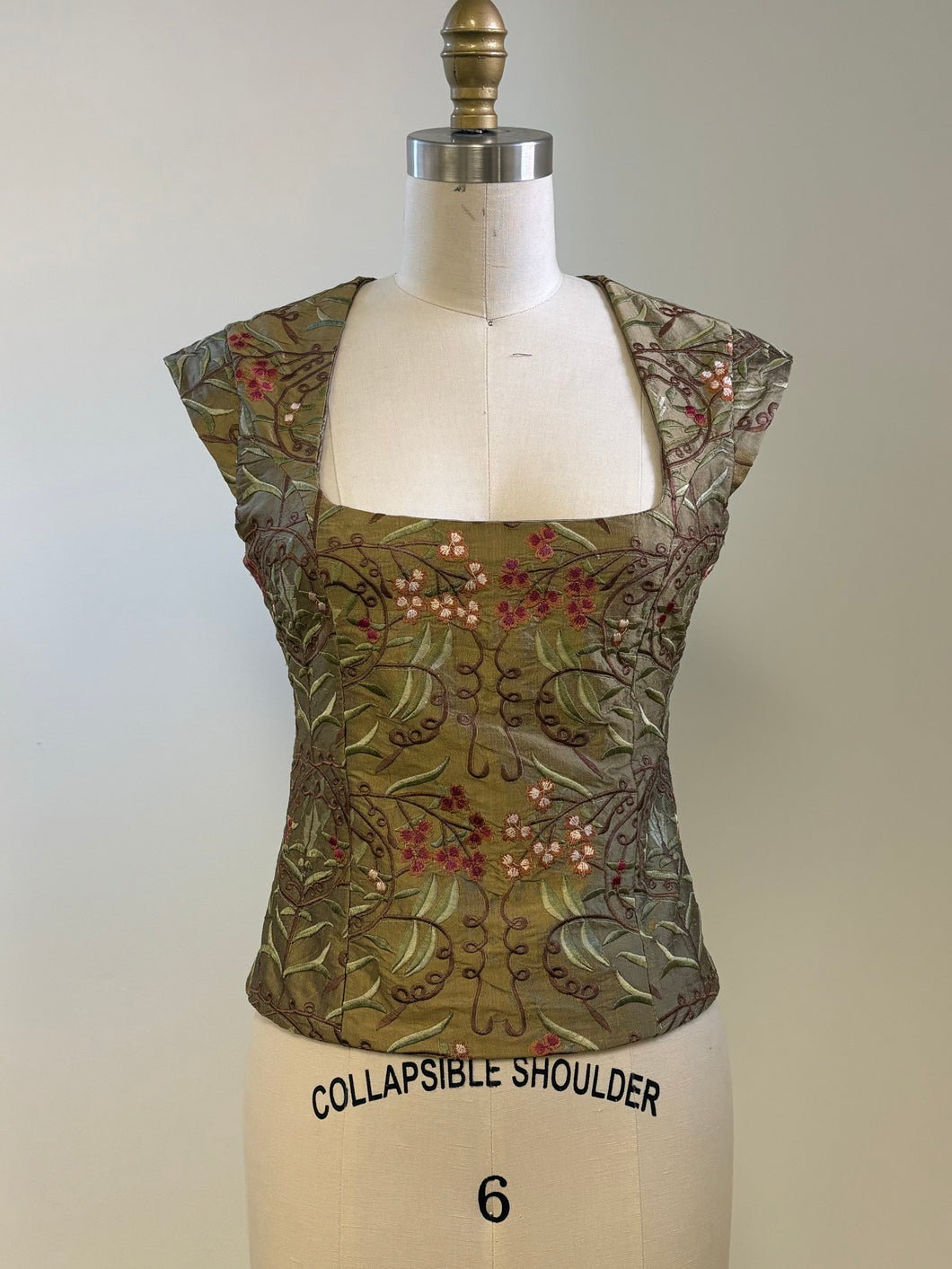 Olive Embroidered Tapestry Top