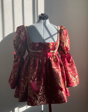 Load image into Gallery viewer, &quot;Cherry + Gold Brocade&quot; Babydoll Dress

