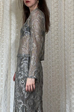 Load image into Gallery viewer, Long Sleeve Sheer Shirt in Gray Lace
